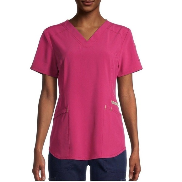 ScrubStar Women’s sz L Wild Raspberry Active V-Neck Nurse Medical Scrub Top NWT - Picture 2 of 7